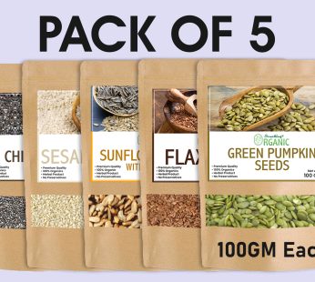 Bundle Of 5 Green Pumpkin Seeds Without Shell | Sunflower Seeds Without Shell | Flexseeds | White Sesame Seeds | Chia Seeds