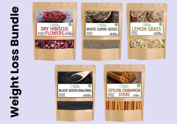 Bundle of 5 Hibiscus Flower + Cinnamon Sticks + Lemon grass + Bacl Seeds + White Zeera