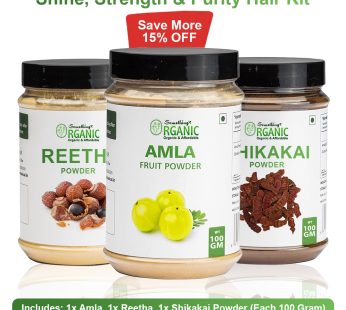 Pack of 3 Amla + Reetha + Shikakai Powder for Hair-100GM – Natural Hair Growth, Strengthening & Conditioning Treatment Jar