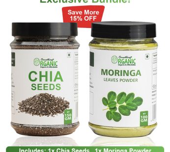 Pack of 2 Chia Seeds-150GM + Moringa Powder-100GM | Superfood for Energy, Weight Loss & Immunity | 100% Natural Health Supplement Jar