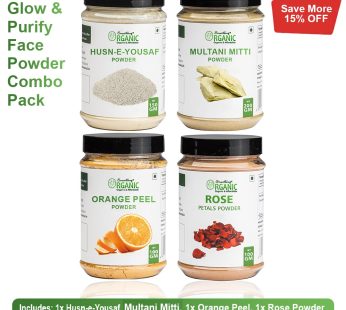 Pack Of 4 200GM- Multani Mitti + 150GM- Husn E Yousuf Powder & 100GM- Dry Rose Flower + Orange Peel Powder Jar
