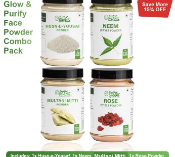 Pack Of 4 200GM- Multani Mitti + 150GM- Husn E Yousuf Powder & 100GM- Neem Powder + Rose Powder Jar