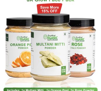 Pack of 3 200GM- Multani Mitti Powder & 100Gm- Rose Powder + Orange Peel Powder – Natural Skin Care Blend for Glowing & Radiant Skin Jar