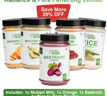 Pack of 5 200GM- Multani Mitti + 150GM- Rice Powder & 100GM- Orange Peel Powder + Rose Powder + Beetroot Powder – Natural Face Pack for Glow & Brightening Jar