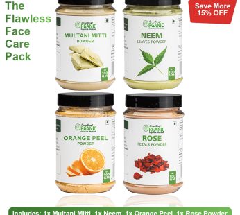 Pack of 4 200GM- Multani Mitti & 100GM- Rose Powder + Neem powder + Orange Peel powder For Skin Jar