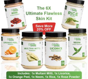 Pack of 6 200GM- Multani Mitti + 150GM- Rice Powder & 100GM- Orange Peel + Rose + Neem + Licorice Powder – Natural Herbal Face & Skin Care Blend Jar