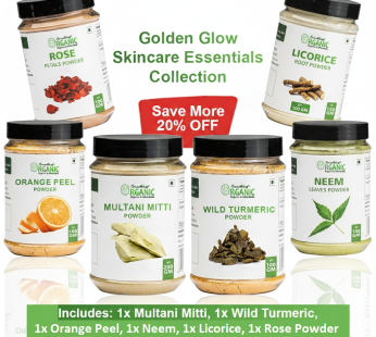 Pack of 6 200GM- Multani Mitti & 100GM- Licorice + Orange Peel + Rose + Neem + Wild Turmeric Powder – Herbal Skin Brightening & Acne Care Face Pack Jar