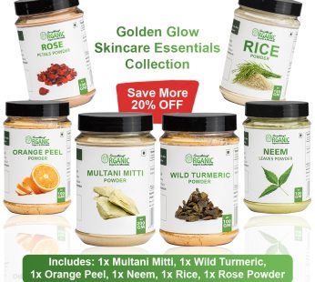 Pack of 6 –200GM – Multani Mitti + 150GM Rice Powder & 100GM Orange Peel + Rose + Neem + Wild Turmeric Powder | Herbal Ubtan Face Pack for Glow & Acne Care Jar