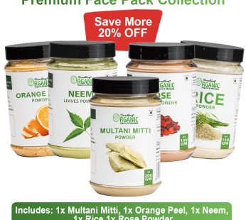 Pack of 5 Orange Peel Powder + Neem Powder + Rose Powder + Multani Mitti + Rice Powder – Natural Skin Care Blend for Radiant, Clear Skin Jar