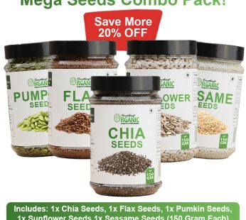 Bundle Of 5 150GM- Green Pumpkin Seeds Without Shell | Sunflower Seeds Without Shell | Flexseeds | White Sesame Seeds | Chia Seeds PCOS Seeds Cyling Kit Jar