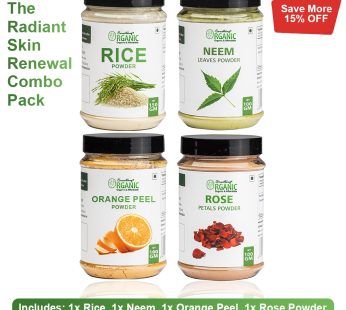 Pack of 4 150GM- Rice Powder & 100GM- Rose Powder + Neem powder + Orange Peel powder For Skin Jar